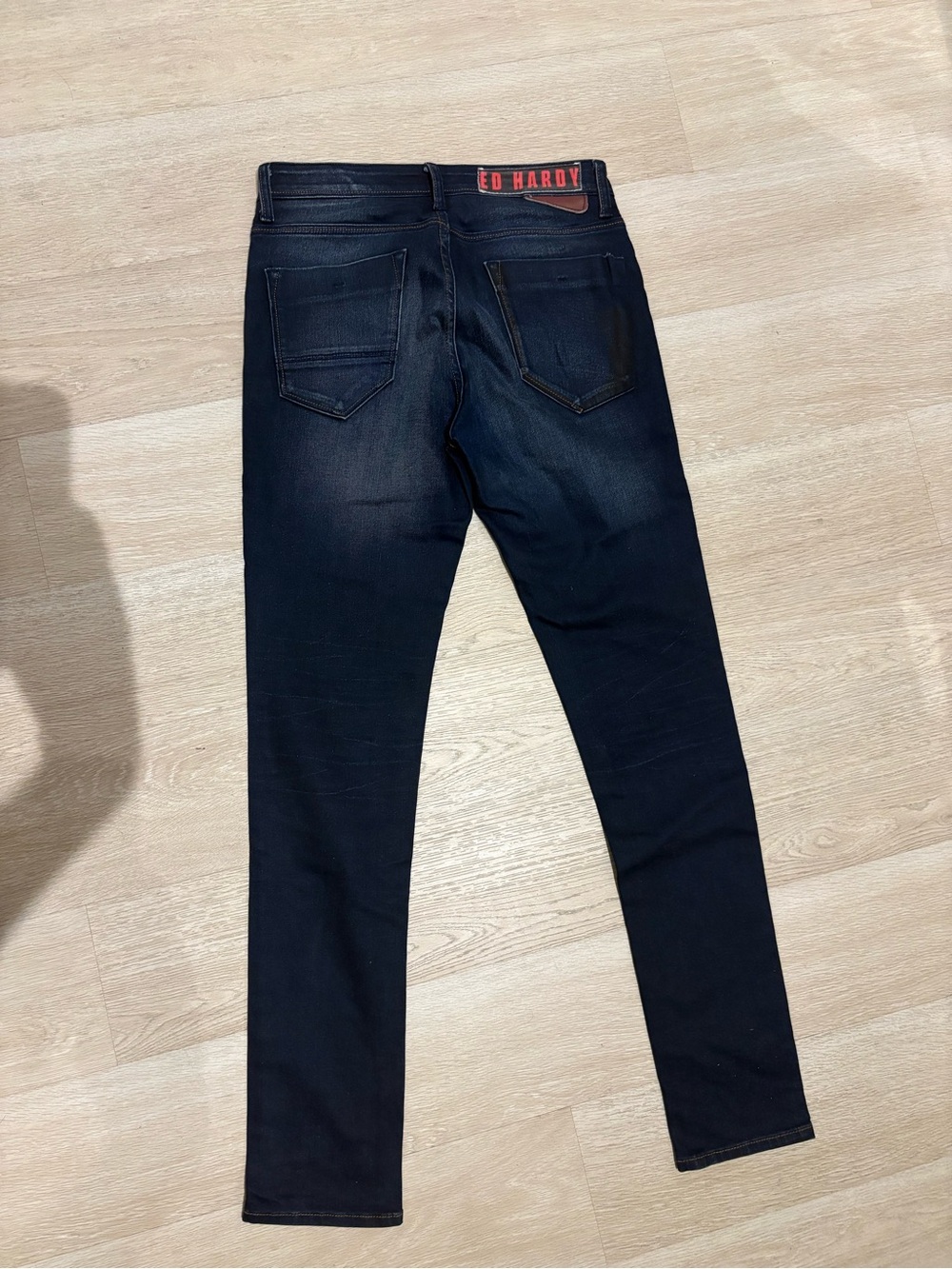Ed Hardy Men's Black Skinny Jeans with Red Logo Patch